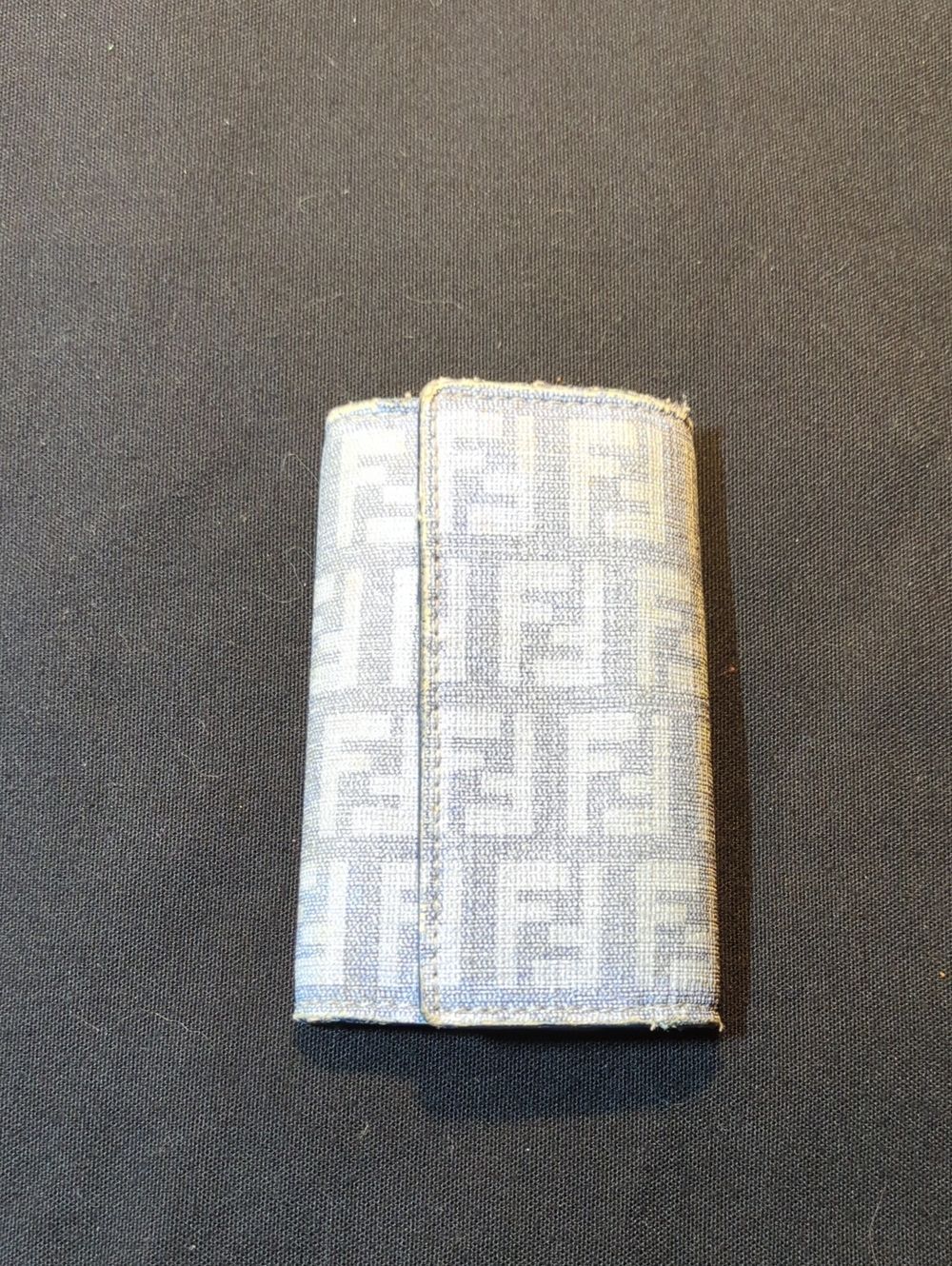 Vintage Fendi Zucca Monogram Canvas 6-Hook Key Holder Blue Gray Made in Italy